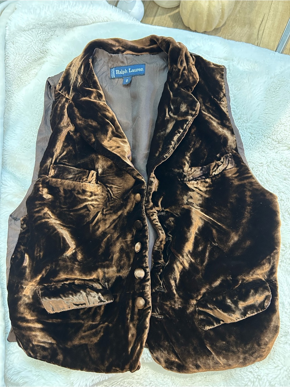 Vintage Ralph Lauren Blue Label Chocolate Silk Velvet Tailored Vest Size 8